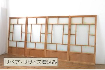 アンティーク建具　大正ロマンの雰囲気香るガラス戸4枚セット(引き戸)(R-064079)