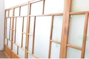 アンティーク建具　大正ロマンの雰囲気香るガラス戸4枚セット(引き戸)(R-064079)