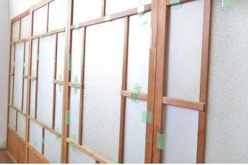 アンティーク建具　大正ロマンの雰囲気香るガラス戸4枚セット(引き戸)(R-064079)