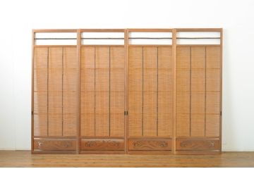 アンティーク建具　透かし彫りがおしゃれな幅狭夏戸4枚セット(簾戸、御簾戸、簀戸、葭戸、夏障子、すど、引き戸)(R-064082)
