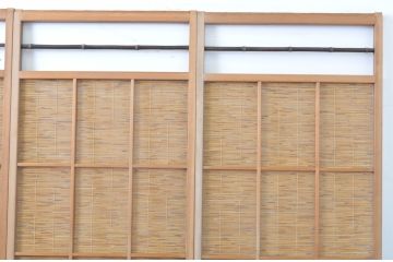 アンティーク建具　透かし彫りがおしゃれな幅狭夏戸4枚セット(簾戸、御簾戸、簀戸、葭戸、夏障子、すど、引き戸)(R-064082)