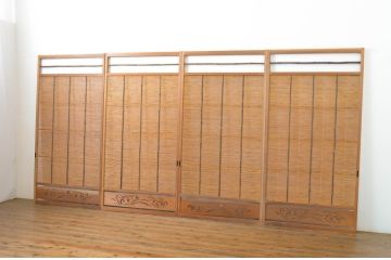 アンティーク建具　透かし彫りがおしゃれな夏戸4枚セット(簾戸、御簾戸、簀戸、葭戸、夏障子、すど、引き戸)(R-064083)