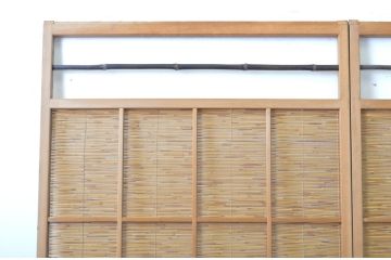 アンティーク建具　透かし彫りがおしゃれな夏戸2枚セット(簾戸、御簾戸、簀戸、葭戸、夏障子、すど、引き戸)(R-064084)