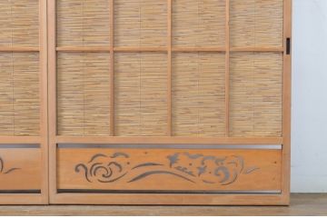 アンティーク建具　透かし彫りがおしゃれな夏戸2枚セット(簾戸、御簾戸、簀戸、葭戸、夏障子、すど、引き戸)(R-064084)