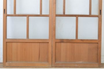 アンティーク建具　大正ロマンの雰囲気漂う幅狭ガラス戸2枚セット(引き戸)(R-064085)