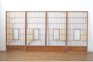アンティーク建具　落ち着きのある和を演出する障子戸4枚セット(引き戸)(R-064091)