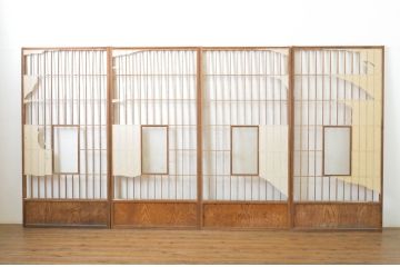 アンティーク建具　落ち着きのある和を演出する障子戸4枚セット(引き戸)(R-064091)