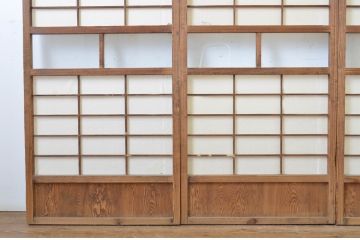 アンティーク建具　昔懐かしい佇まいが魅力の幅狭障子戸4枚セット(引き戸、ガラス帯戸)(R-064093)