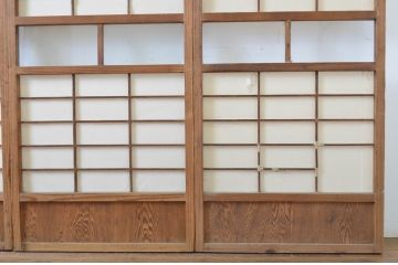アンティーク建具　昔懐かしい佇まいが魅力の幅狭障子戸4枚セット(引き戸、ガラス帯戸)(R-064093)