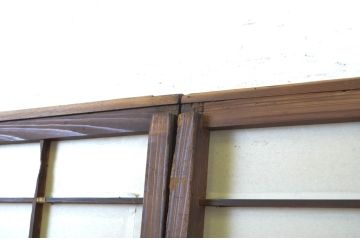 アンティーク建具　昔懐かしい佇まいが魅力の幅狭障子戸4枚セット(引き戸、ガラス帯戸)(R-064093)