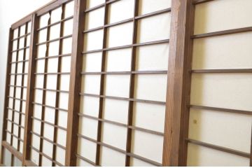 アンティーク建具　昔懐かしい佇まいが魅力の幅狭障子戸4枚セット(引き戸、ガラス帯戸)(R-064093)