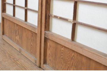 アンティーク建具　昔懐かしい佇まいが魅力の幅狭障子戸4枚セット(引き戸、ガラス帯戸)(R-064093)
