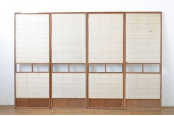 アンティーク建具　昔懐かしい佇まいが魅力の幅狭障子戸4枚セット(引き戸、ガラス帯戸)(R-064093)