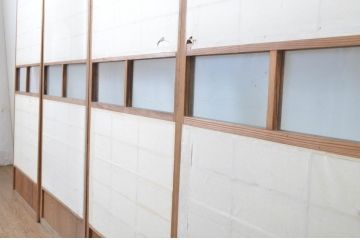 アンティーク建具　昔懐かしい佇まいが魅力の幅狭障子戸4枚セット(引き戸、ガラス帯戸)(R-064093)
