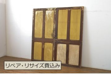 アンティーク建具　ペイント仕上げ限定　時を経て刻まれた風合いが魅力の引き戸2枚セット(R-064100)
