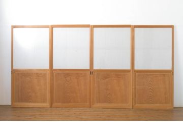 中古　高級品　和の空間づくりにおすすめ!数寄屋の鏡板一枚板障子戸4枚セット(引き戸、格子戸)(R-064101)
