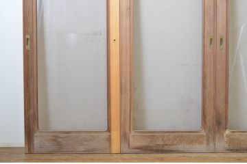 アンティーク建具　シンプルなデザインでどんなテイストにも取り入れやすい幅狭ガラス戸4枚セット(引き戸)(R-064110)