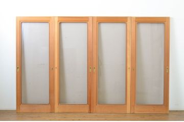 アンティーク建具　シンプルなデザインでどんなテイストにも取り入れやすい幅狭ガラス戸4枚セット(引き戸)(R-064110)