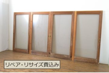 中古　スモークガラス入り　シンプルで取り入れやすい数寄屋の大判ガラス戸4枚セット(引き戸)(R-064112)