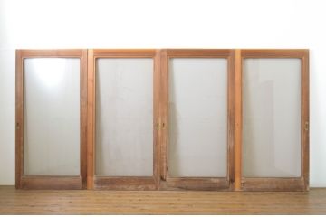 中古　スモークガラス入り　シンプルで取り入れやすい数寄屋の大判ガラス戸4枚セット(引き戸)(R-064112)