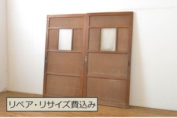 アンティーク建具　どこか懐かしい雰囲気漂う引き戸2枚セット(ガラス戸、板戸)(R-064115)
