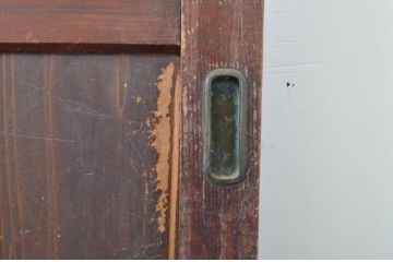 アンティーク建具　経年を感じる風合いが魅力のガラス帯戸2枚セット(引き戸、板戸)(R-064118)