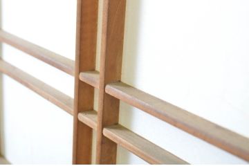 アンティーク建具　漆塗り　風情のあるデザインが魅力のガラス入り障子戸2枚セット(引き戸、ガラス帯戸)(R-064121)