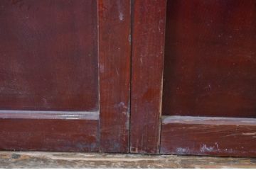 アンティーク建具　漆塗り　風情のあるデザインが魅力のガラス入り障子戸2枚セット(引き戸、ガラス帯戸)(R-064121)