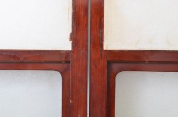 アンティーク建具　漆塗り　風情のあるデザインが魅力のガラス入り障子戸2枚セット(引き戸、ガラス帯戸)(R-064121)