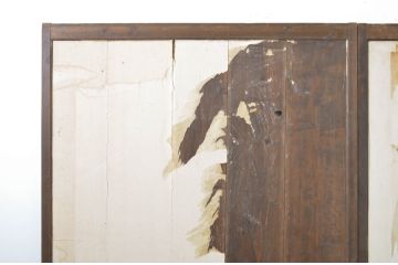 アンティーク建具　経年による風合いが魅力の横桟付き幅広板戸2枚セット(帯戸、引き戸)(R-064126)