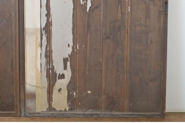 アンティーク建具　経年による風合いが魅力の横桟付き幅広板戸2枚セット(帯戸、引き戸)(R-064126)