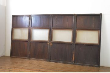 アンティーク建具　レーザー組子入れます!　上品な和空間を演出してくれるガラス帯戸4枚セット(引き戸、ガラス戸、板戸)(R-064127)