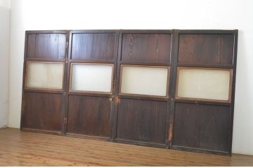 アンティーク建具　レーザー組子入れます!　上品な和空間を演出してくれるガラス帯戸4枚セット(引き戸、ガラス戸、板戸)(R-064127)