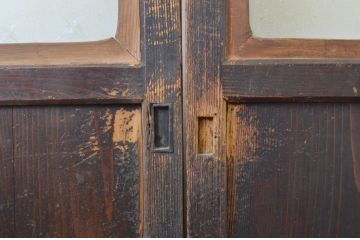 アンティーク建具　レーザー組子入れます!　上品な和空間を演出してくれるガラス帯戸4枚セット(引き戸、ガラス戸、板戸)(R-064127)