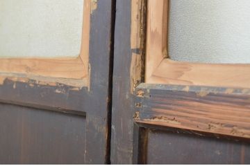 アンティーク建具　レーザー組子入れます!　上品な和空間を演出してくれるガラス帯戸4枚セット(引き戸、ガラス戸、板戸)(R-064127)