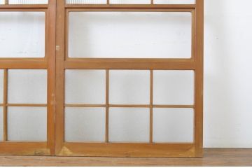 アンティーク建具　モール・ダイヤガラス入り　レトロなガラス戸2枚セット(引き戸、ガラス帯戸)(R-064129)