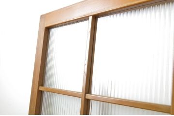 アンティーク建具　モール・ダイヤガラス入り　レトロなガラス戸2枚セット(引き戸、ガラス帯戸)(R-064129)