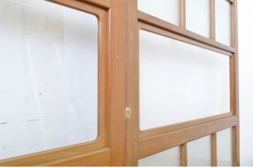 アンティーク建具　モール・ダイヤガラス入り　レトロなガラス戸2枚セット(引き戸、ガラス帯戸)(R-064129)
