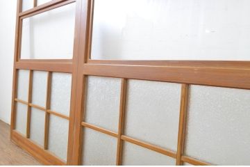 アンティーク建具　モール・ダイヤガラス入り　レトロなガラス戸2枚セット(引き戸、ガラス帯戸)(R-064129)