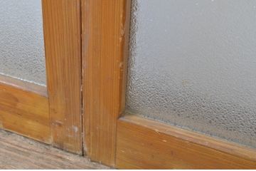 アンティーク建具　モール・ダイヤガラス入り　レトロなガラス戸2枚セット(引き戸、ガラス帯戸)(R-064129)