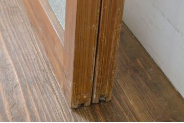 アンティーク建具　モール・ダイヤガラス入り　レトロなガラス戸2枚セット(引き戸、ガラス帯戸)(R-064129)