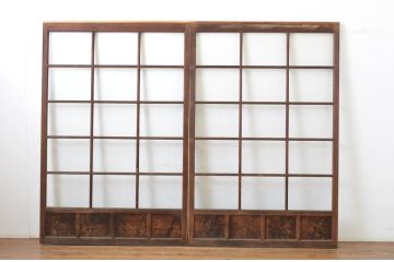 アンティーク建具　上品な和の空間づくりにおすすめの幅広ガラス戸2枚セット(引き戸)(R-064130)