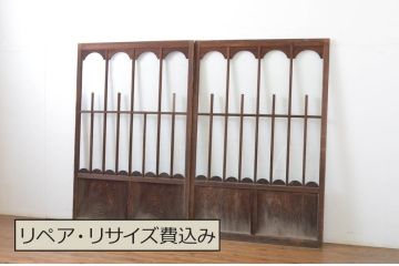 アンティーク建具　大正ロマン　アールデコな幅広ガラス戸2枚セット(引き戸)(R-064133)
