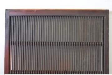 アンティーク建具　経年による風合いが味わい深い総欅(ケヤキ)材の格子蔵戸1枚(玄関戸、引き戸)(R-064136)