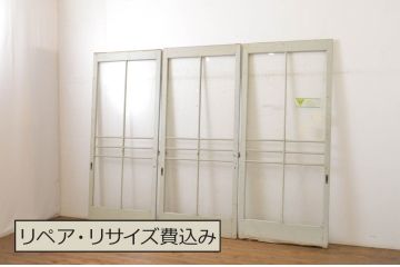 アンティーク建具　レトロな雰囲気たっぷりな背の高い店舗用ガラス戸3枚セット(引き戸)(R-064140)