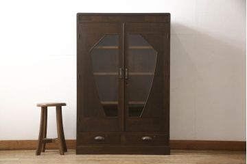 和製アンティーク　モダンデザイン　和洋どちらのお部屋にも馴染みやすい本箱(ブックケース、本棚、キャビネット、収納棚、戸棚)(R-064150)