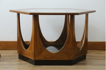 イギリスビンテージ　G-PLAN(ジープラン)　Fresco(フレスコ)　ガラストップがおしゃれなローテーブル　(R-064162)