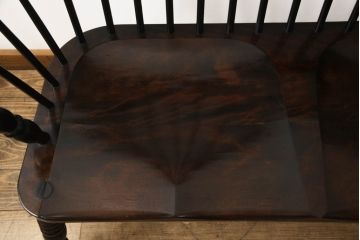 中古　松本民芸家具　♯513型長ウインザーチェア　クラシカルな佇まいのウィンザーベンチ(ウインザーベンチ、長椅子、3人掛けベンチ、ウィンザーチェア)(定価約39万円)(R-064177)