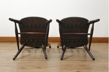 中古　松本民芸家具　#49型A　背もたれの美しいデザインが印象的なワイコムチェア2脚セット(板座チェア、ダイニングチェア、椅子、イス)(定価2脚で約22万円)(R-064180)