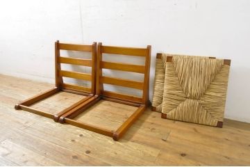 中古　美品　松本民芸家具　ナラ材　漆塗り　落ち着いた和の空間を演出するラッシ座椅子2台セット(座イス、座いす、2脚)(R-064182)
